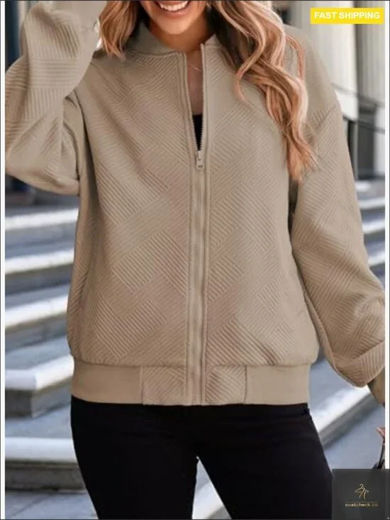 Lightweight Bomber Jacket Modern Quilted Stand Collar Casual Zip Up Fall - Picture 2 of 7